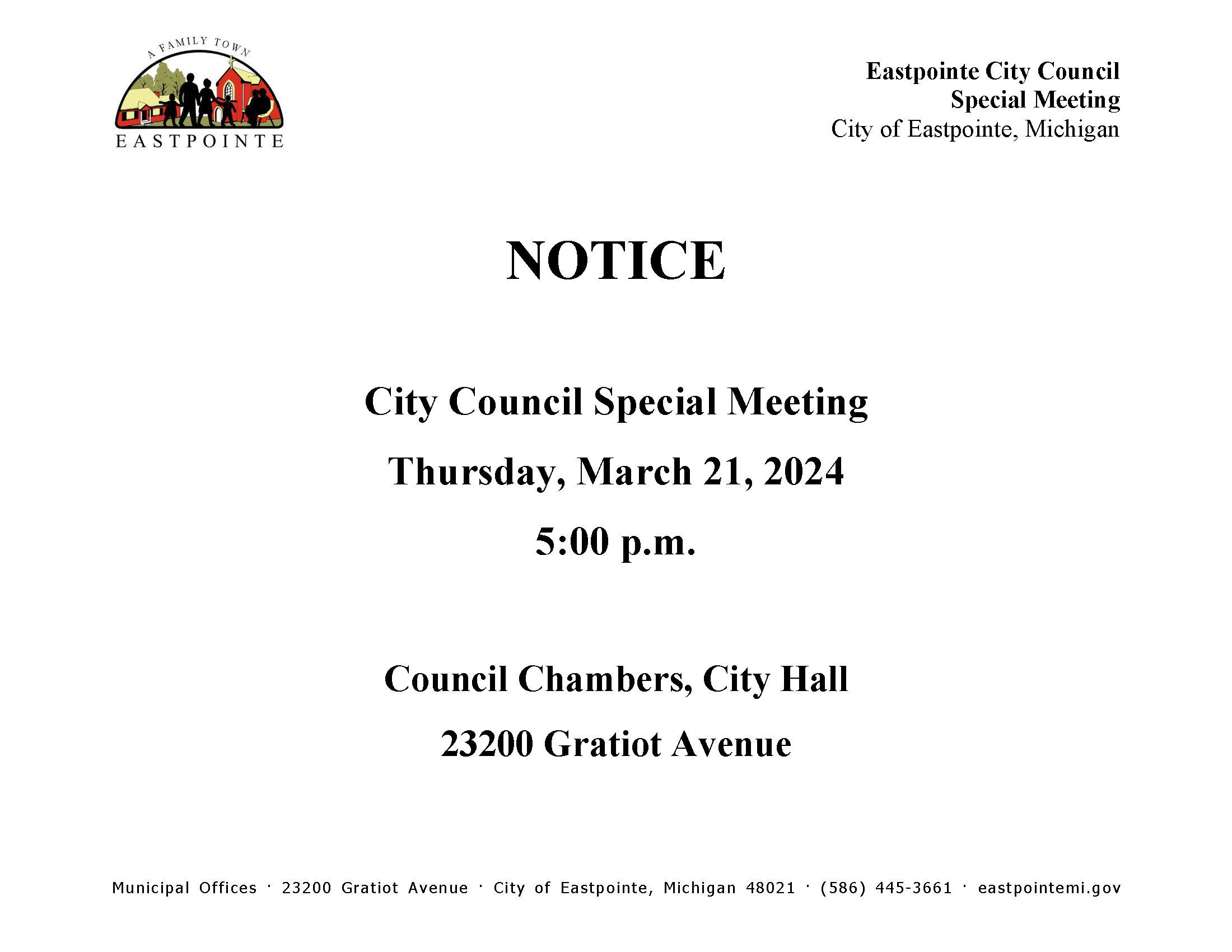 Notice to Post City Council Special Meeting